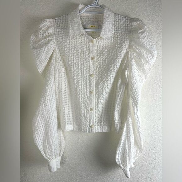 Anthropologie Maeve White Puff-Sleeve Blouse - Picture 4 of 9